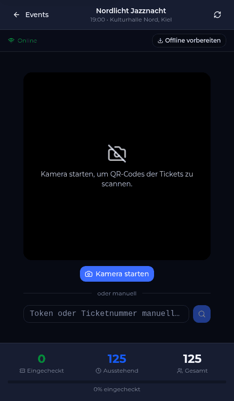 tixrise-Scanner mit Check-in-Übersicht